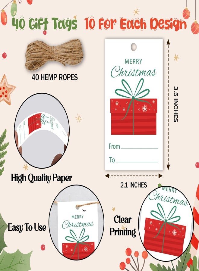 Cazhes Merry Christmas Paper Gift Tags, 40 Pcs Xmas Name Tag with String for Gifts Bags, Winter Holiday Presents Wrapping for Party Decoration Supplies - B02 - Image 2